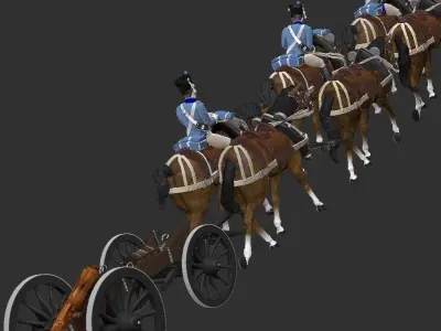 Gribeauval artillery train with  6 horses 3D print model