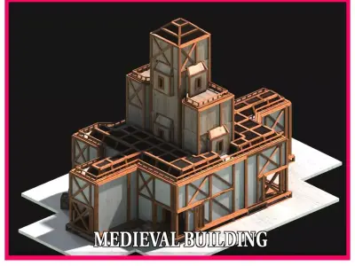 Medieval Low Poly Building  Castle Wooden Village Stone House 48 Low-poly 3D model