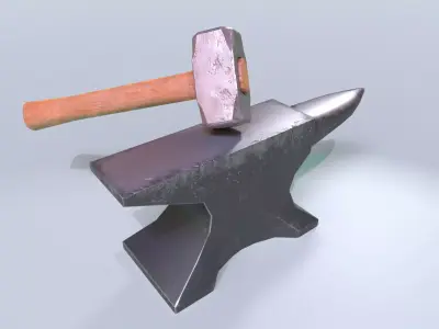 Anvil and Hammer Low-poly 3D model