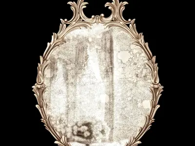 Italian Oval Gold Giltwood Carved Wall Mirror 3D model