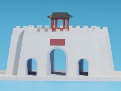 Chinese City Gate and Pavilion 3D model