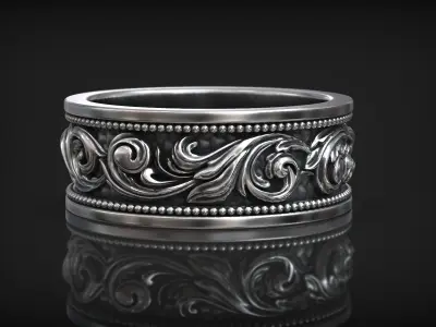 Baroque Grass Heraldic Pattern Royal Vintage Ring 3D print model