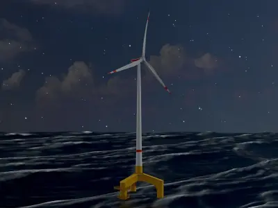 Wind turbine with Offshore Foundation E1 H-160 RD 138m Animation Low-poly 3D model