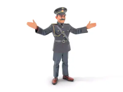 Animated Rigged Military Officer Character Model with Mustache Low-poly 3D model