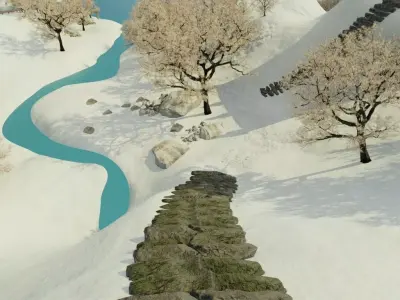 Snowy Island Village 3D model