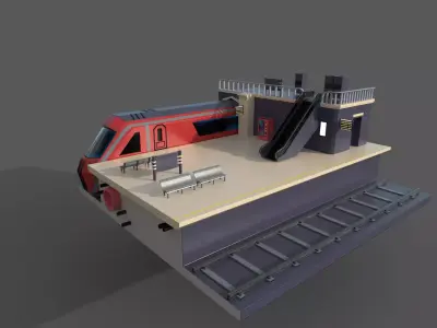 low poly train environment Low-poly 3D model