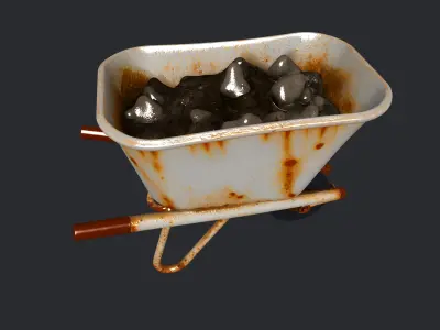 Rusted metal wheelbarrow Low-poly 3D model