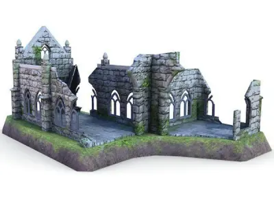 Medieval Building 58 Cathedral Ruins Low-poly 3D model