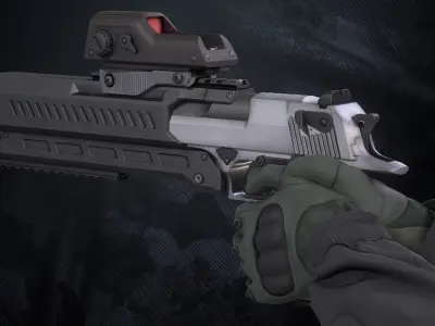 GDE50C Pistol With Hands and Weapon Case Low-poly 3D model