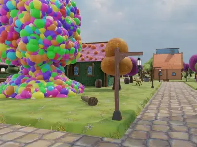 Whimsical Village Scene 3D model