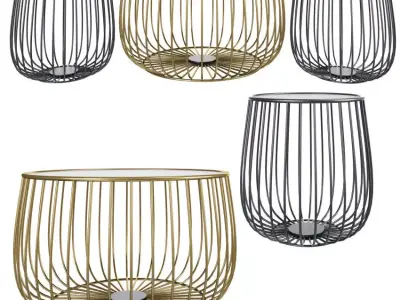 Gold Round Industrial Wire Coffee Table 3D model