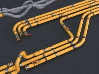 Modular Pipes - Industrial Painted Yellow Low-poly 3D model