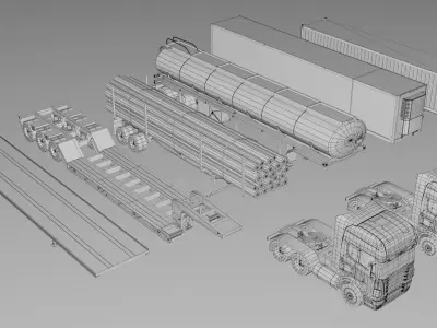 Scania Truck with 6 Semi Trailers Heavy Vehicle Low-poly 3D model