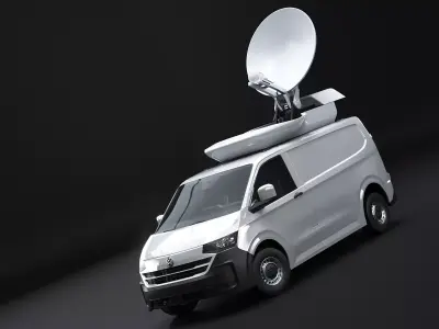 TV Satellite News Van with Roof Dish VW Transporter T7 Low-poly 3D model