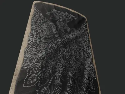 Slavic square leather shield-painted black with  pheasant symbol Low-poly 3D model