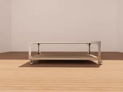 Industrial Style Coffee Table - Metal and Wood 3D Model Low-poly 3D model