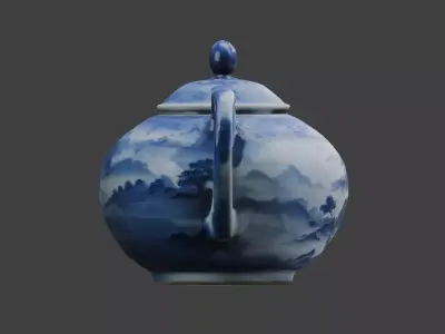 Blue White Porcelain Teapot Low-poly 3D model