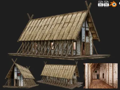 4 Old Medieval Building House 4K Tex GameReady 89 to 92 Low-poly 3D model