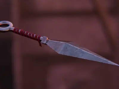 Kunai 3D Model sword with string hanging from it 3D model