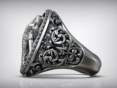 Elephant Head Antique Pattern Men Signet 3D print model