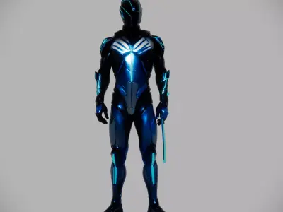 Blue Neon Sci Fi Cyborg 3D model