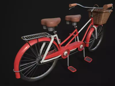 Vintage Tandem Bicycle with Basket 3D model