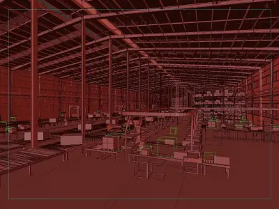 Automated logistics warehousing and sorting center 3D model