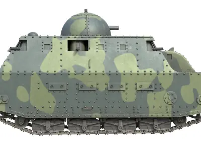 Fiat 2000 italian heavy tank Low-poly 3D model