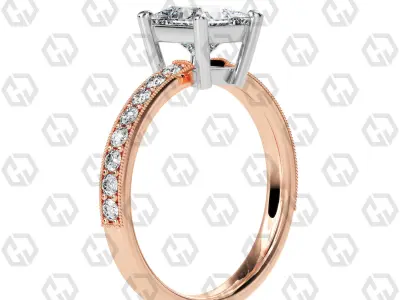 Ring 218 Princess shape milgrain pave set with Gems 3D print model