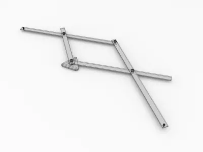 Pantograph wooden shelf with two metal rods 3D model