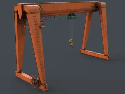 PBR Single Girder Gantry Crane V2 - Orange Low-poly 3D model