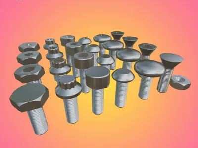 24 Bolts And Nuts Pack 3D model