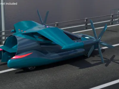  Concept Flying Car in Turquoise Color with Propellers 