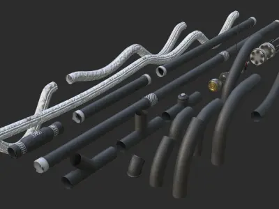 Modular Pipes - Sci-Fi Painted Black Low-poly 3D model