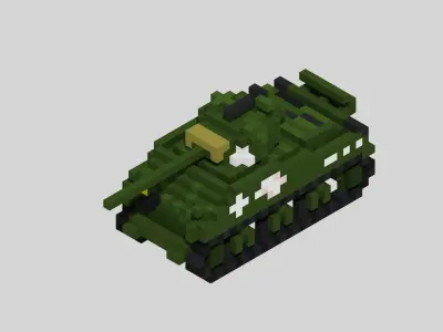 M4 Sherman Tank Voxel Low-poly 3D model