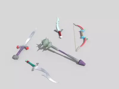 5 low poly fantasy weapons pack 3 Low-poly 3D model