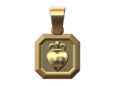 Crown heart square emerald shaped pendant charm with bail 3D print model