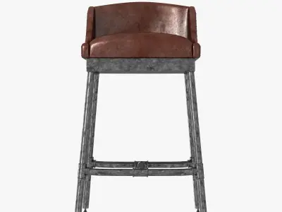Restoration Hardware Iron Scaffold Leather Barstool 3D model