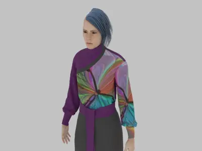  woman in asian clothes Low-poly 3D model