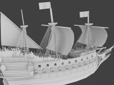 Low Poly Pirate Of The Caribbean Flying Dutchman No Texture Low-poly 3D model