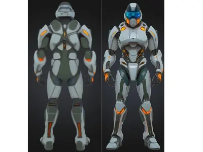 Futuristic White Orange Mech Low-poly 3D model