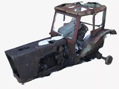 Old broken tractor Low-poly 3D model