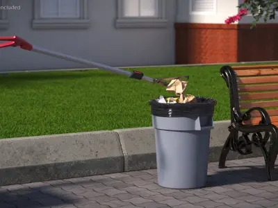 Trash Picker Tool in Use with Garbage Bin 3D model