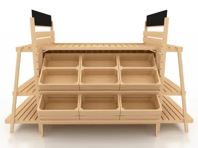 Shelf 3D model 5 wooden with bins 3D model