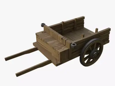 stylized old cart with torch hangers 3D model