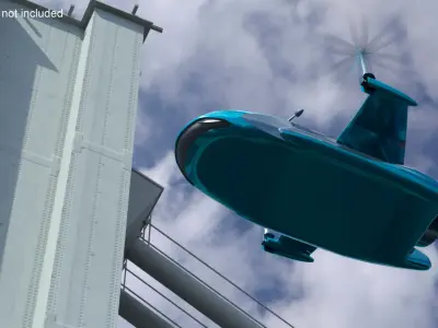 Concept Hover Car in Turquoise Color in Flying 3D model