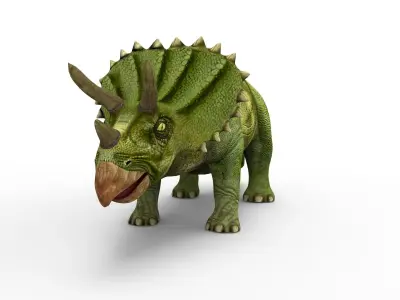 Green Triceratops dinosaur Rigged  Animated 3D Model Low-poly 3D model