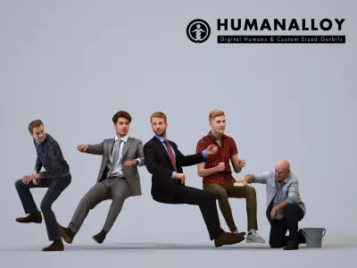 Basics0018 - A set containing 5 models of male adults sitting 3D model