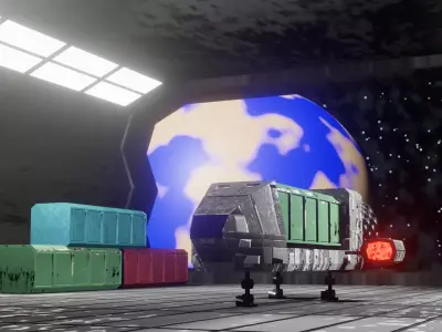 Spaceship in warehouse 3D model