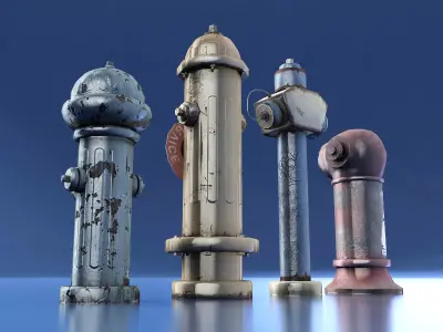 Fire Hydrants Low-poly 3D model purchase